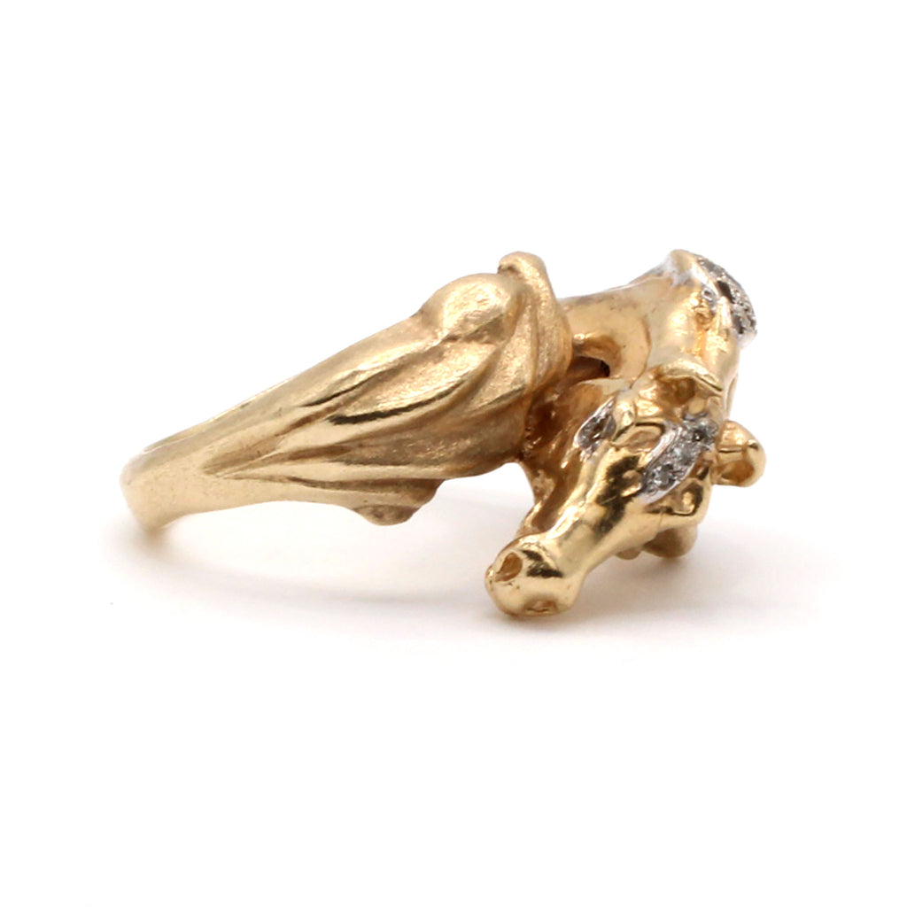14k Yellow Gold Diamond Horse Ring Size 8