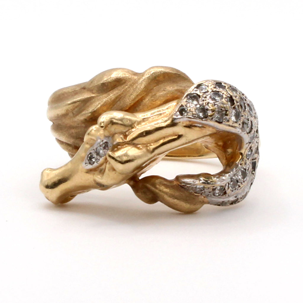 14k Yellow Gold Diamond Horse Ring Size 8