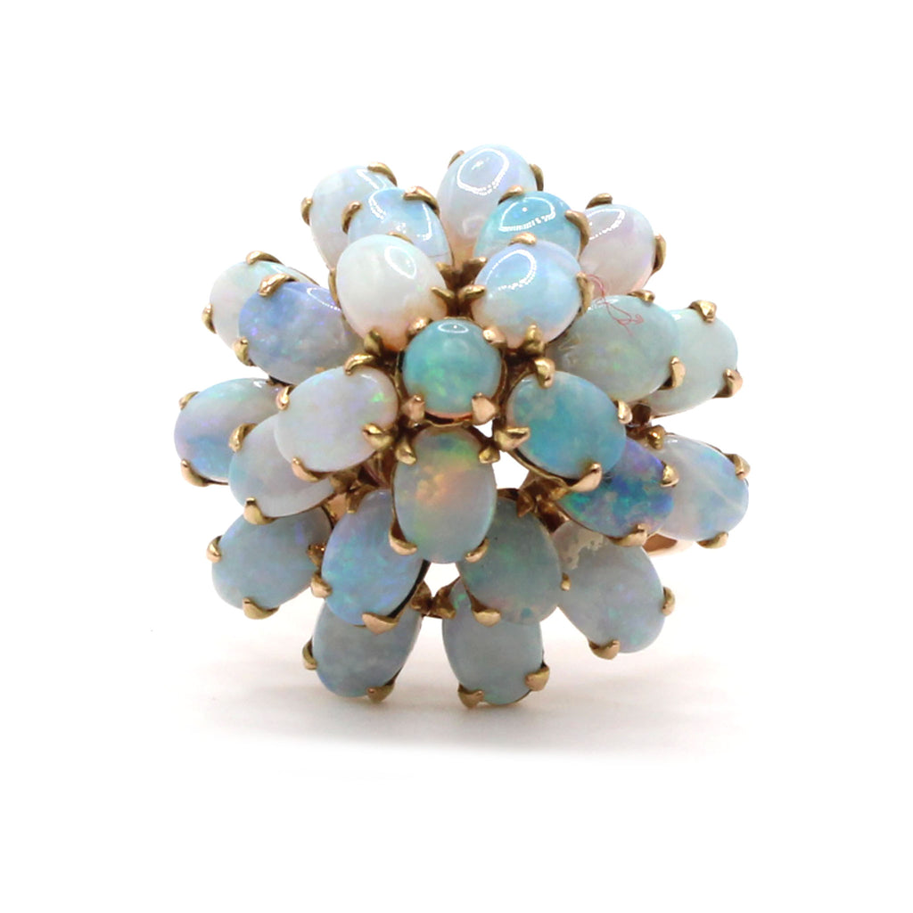 14k Yellow Gold Multi-Layered Opal  Cluster Ring Size 7