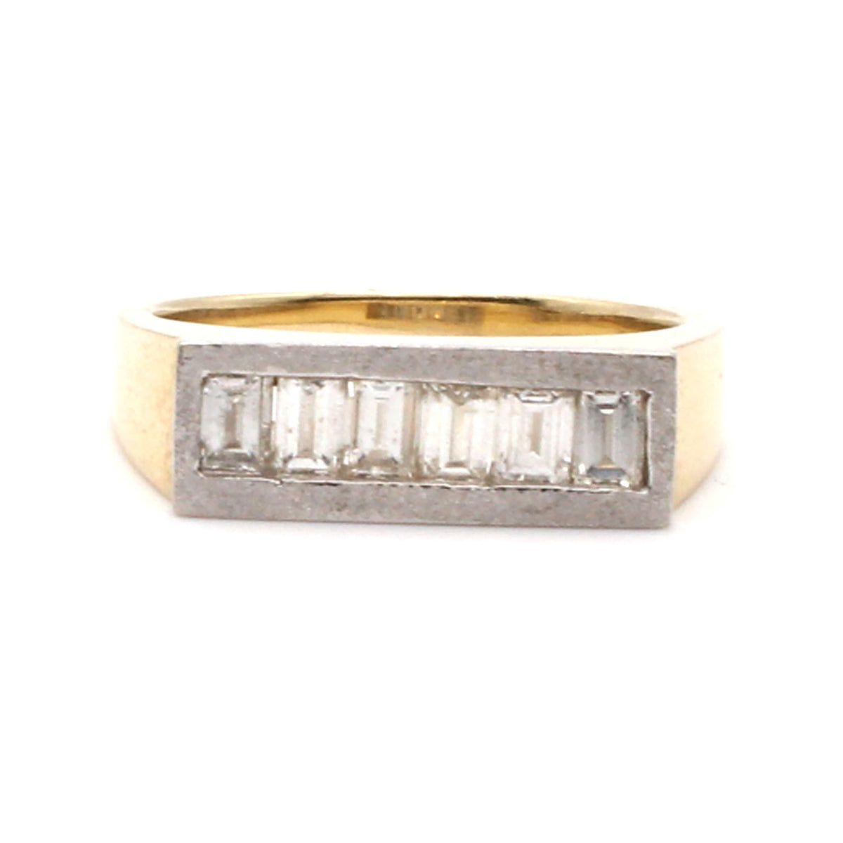 14k Two Tone Gold Emerald Cut Diamond Band Size 8.5