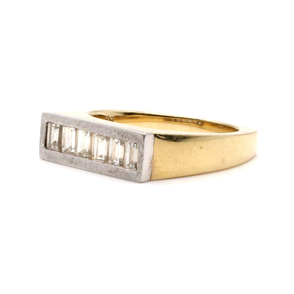 14k Two Tone Gold Emerald Cut Diamond Band Size 8.5