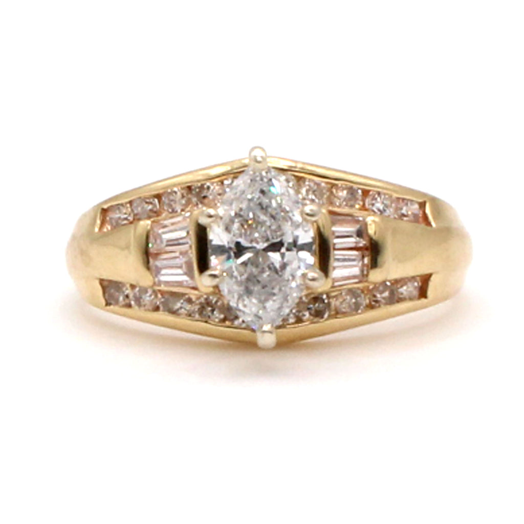 14k Yellow Gold 0.50ct Marquise Diamond Engagement Ring Size 6.5