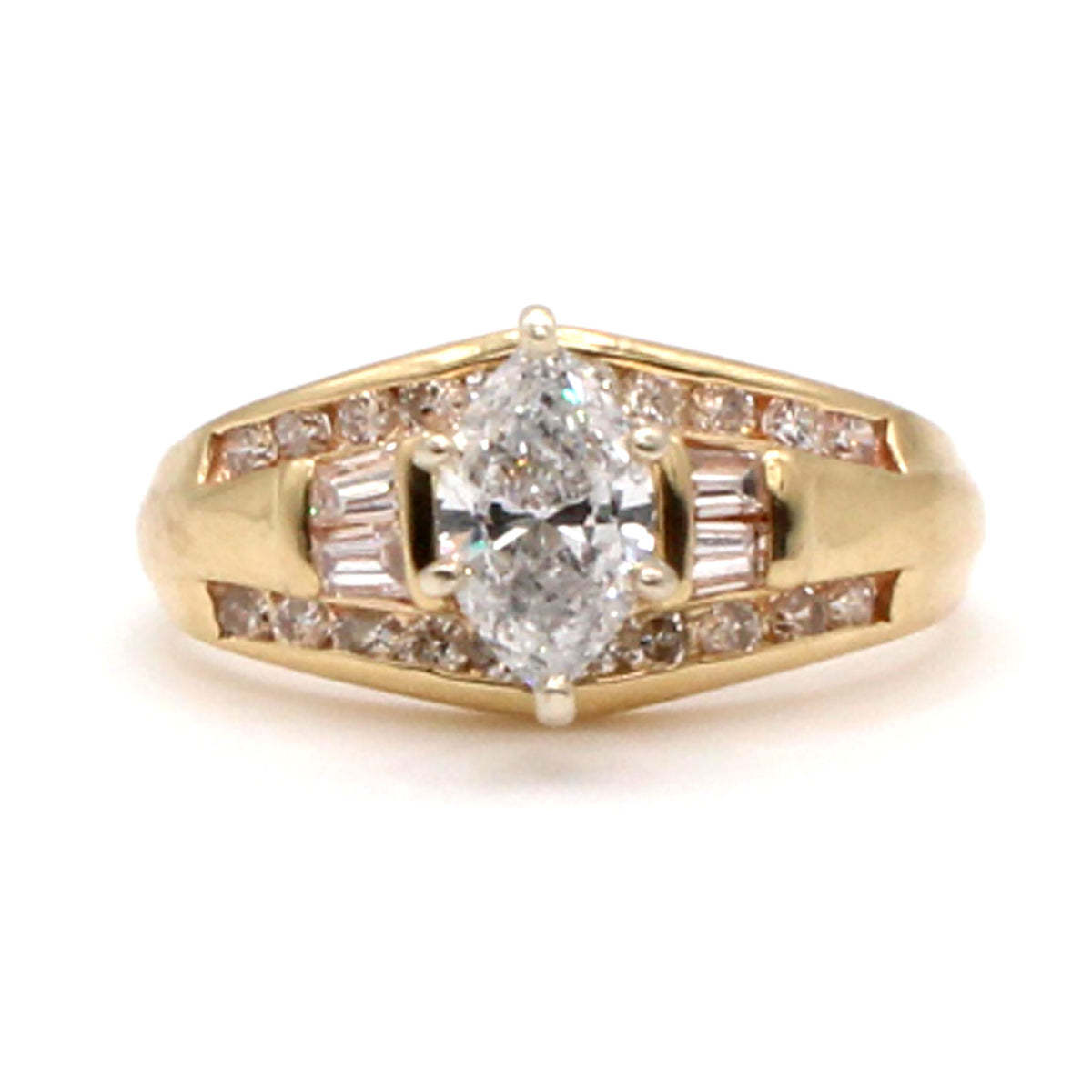 14k Yellow Gold 0.50ct Marquise Diamond Engagement Ring Size 6.5