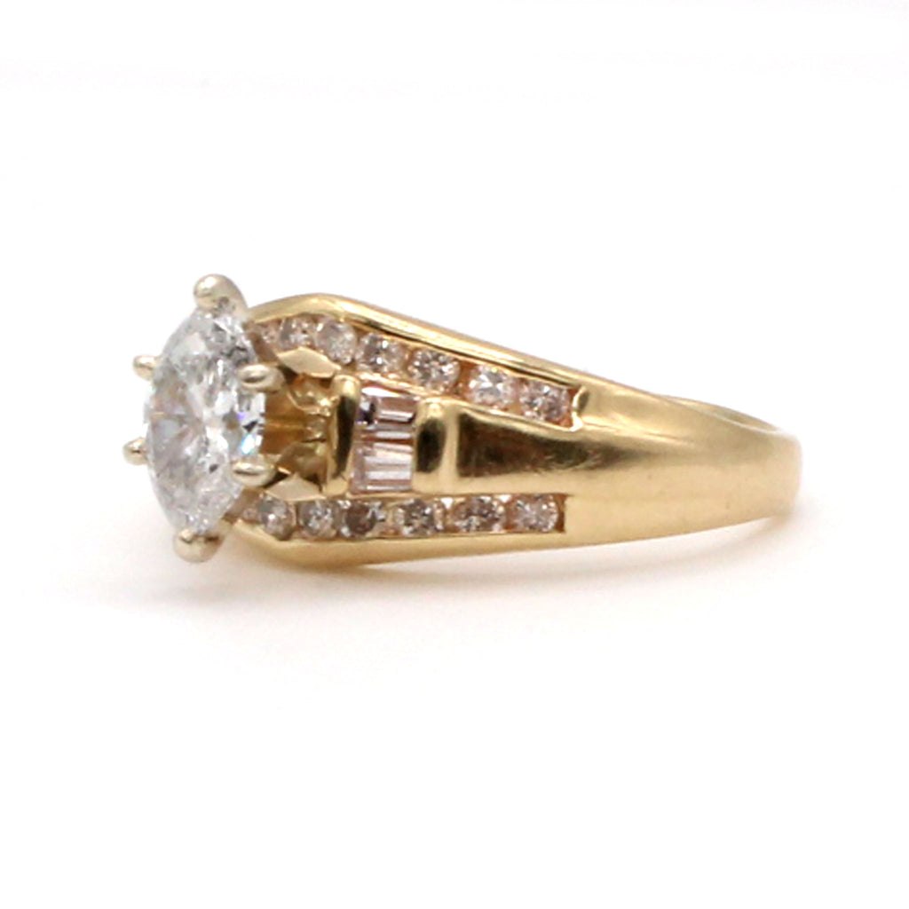 14k Yellow Gold 0.50ct Marquise Diamond Engagement Ring Size 6.5