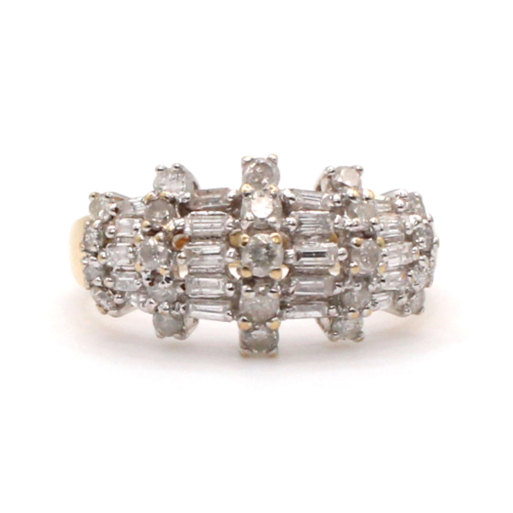 10k Yellow Gold Baguette and Round Diamond Band Size 8.25