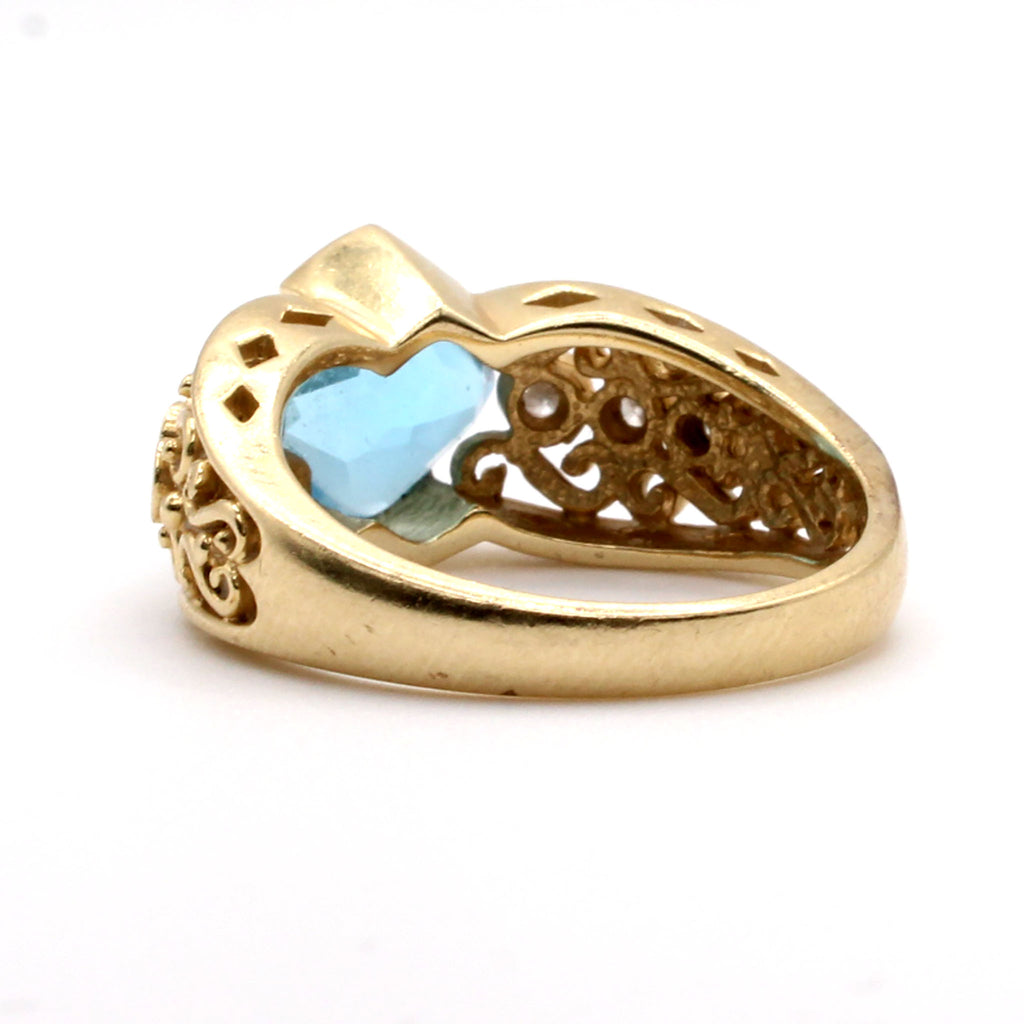 14k Yellow Gold Blue Topaz and Diamond Ring Size 6.75