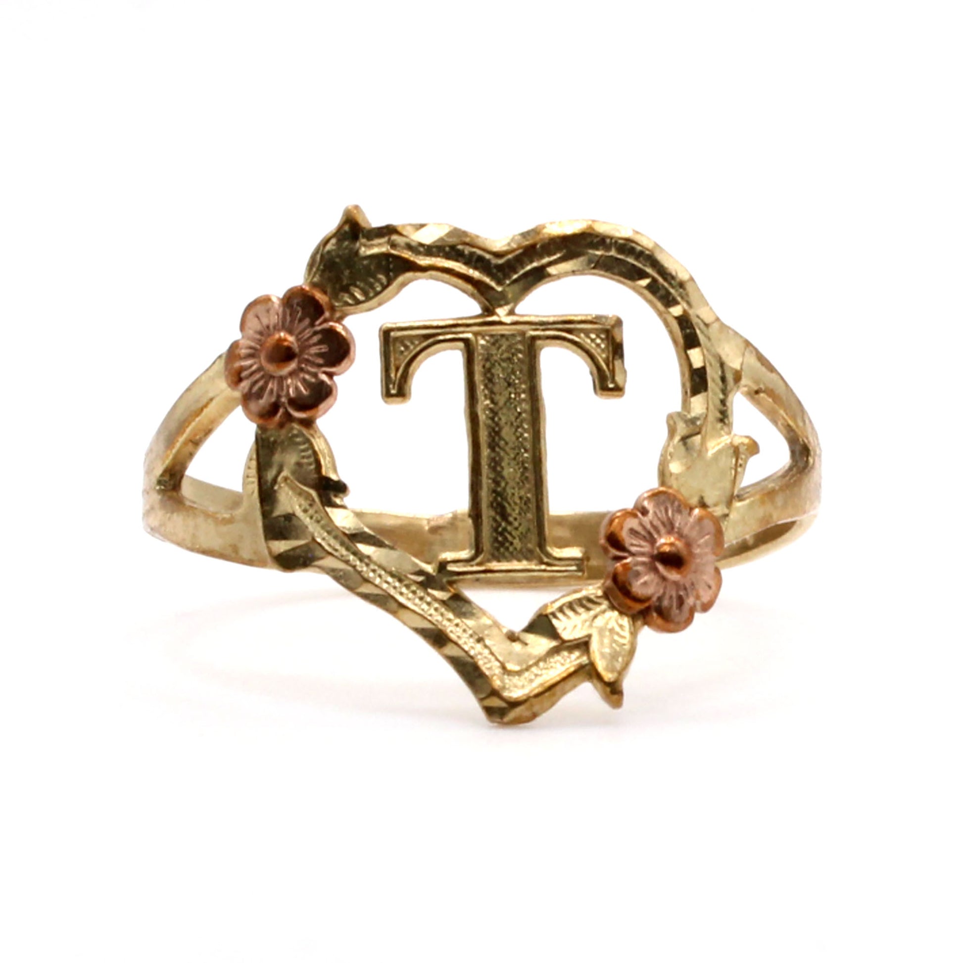 10k Yellow Gold T initial Heart Shaped Ring Size 6.5