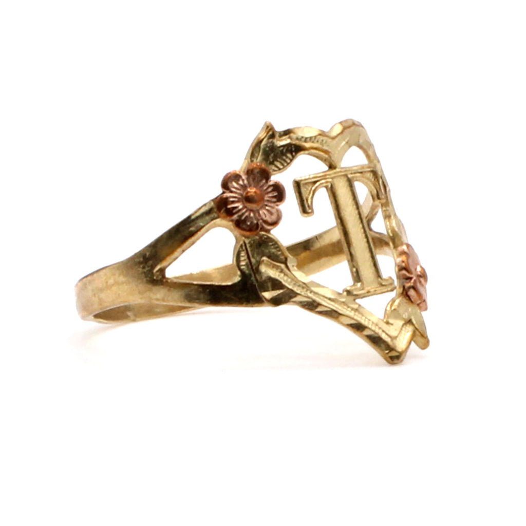 10k Yellow Gold T initial Heart Shaped Ring Size 6.5