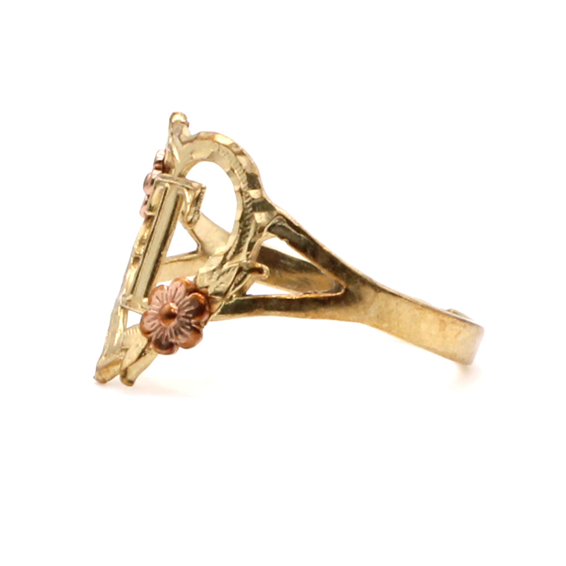 10k Yellow Gold T initial Heart Shaped Ring Size 6.5