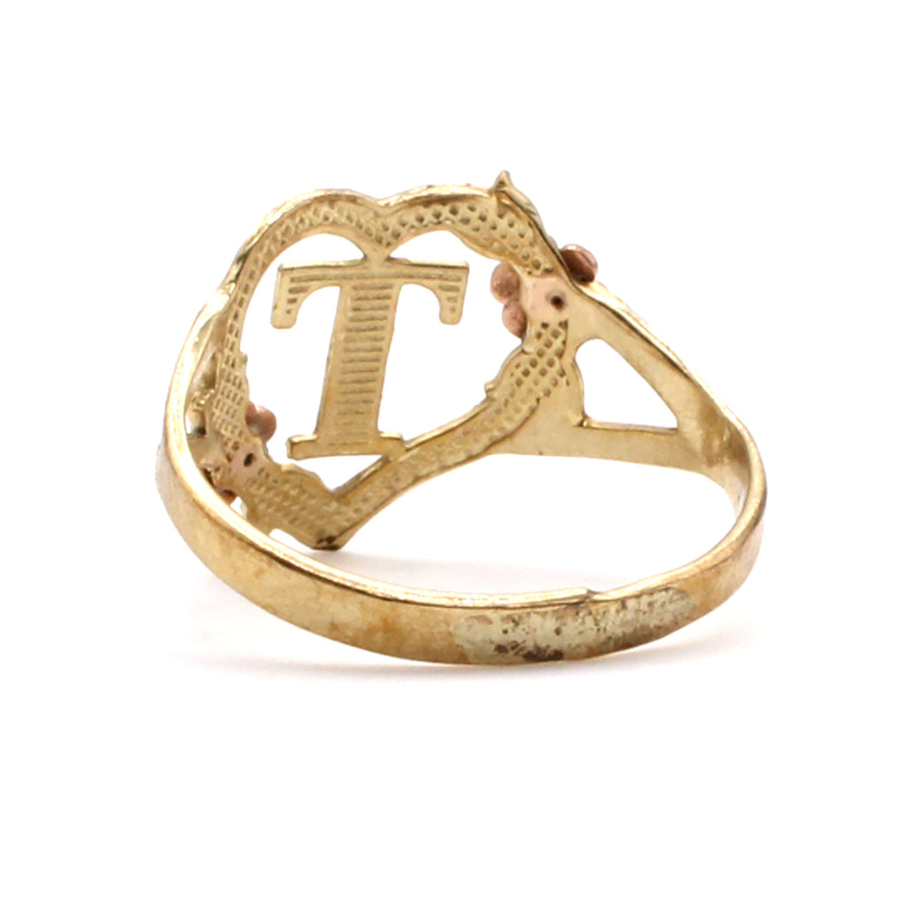 10k Yellow Gold T initial Heart Shaped Ring Size 6.5