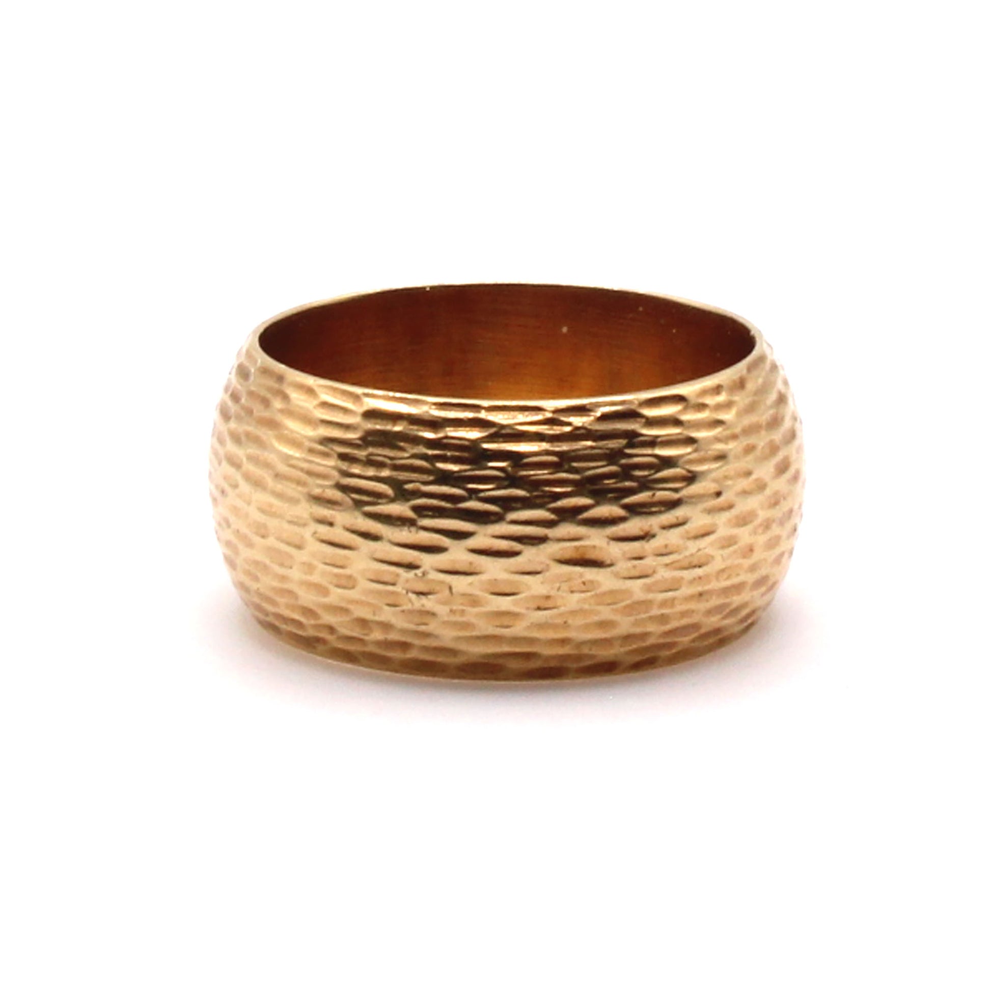 14k Yellow Gold 9.8mm Hammered Style Band Ring Size 6.75