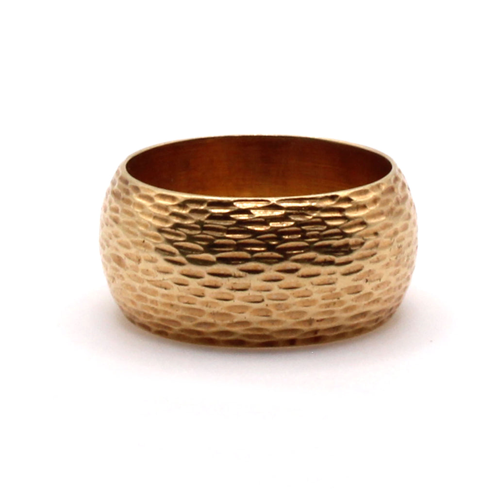 14k Yellow Gold 9.8mm Hammered Style Band Ring Size 6.75