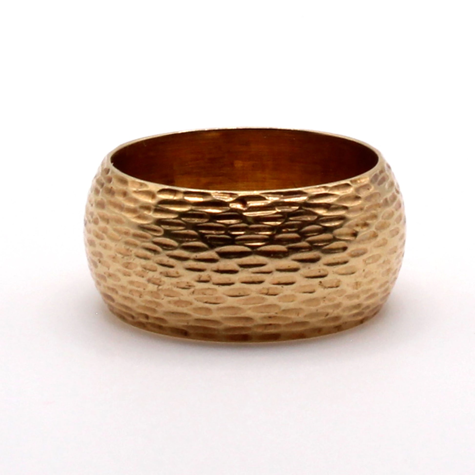 14k Yellow Gold 9.8mm Hammered Style Band Ring Size 6.75