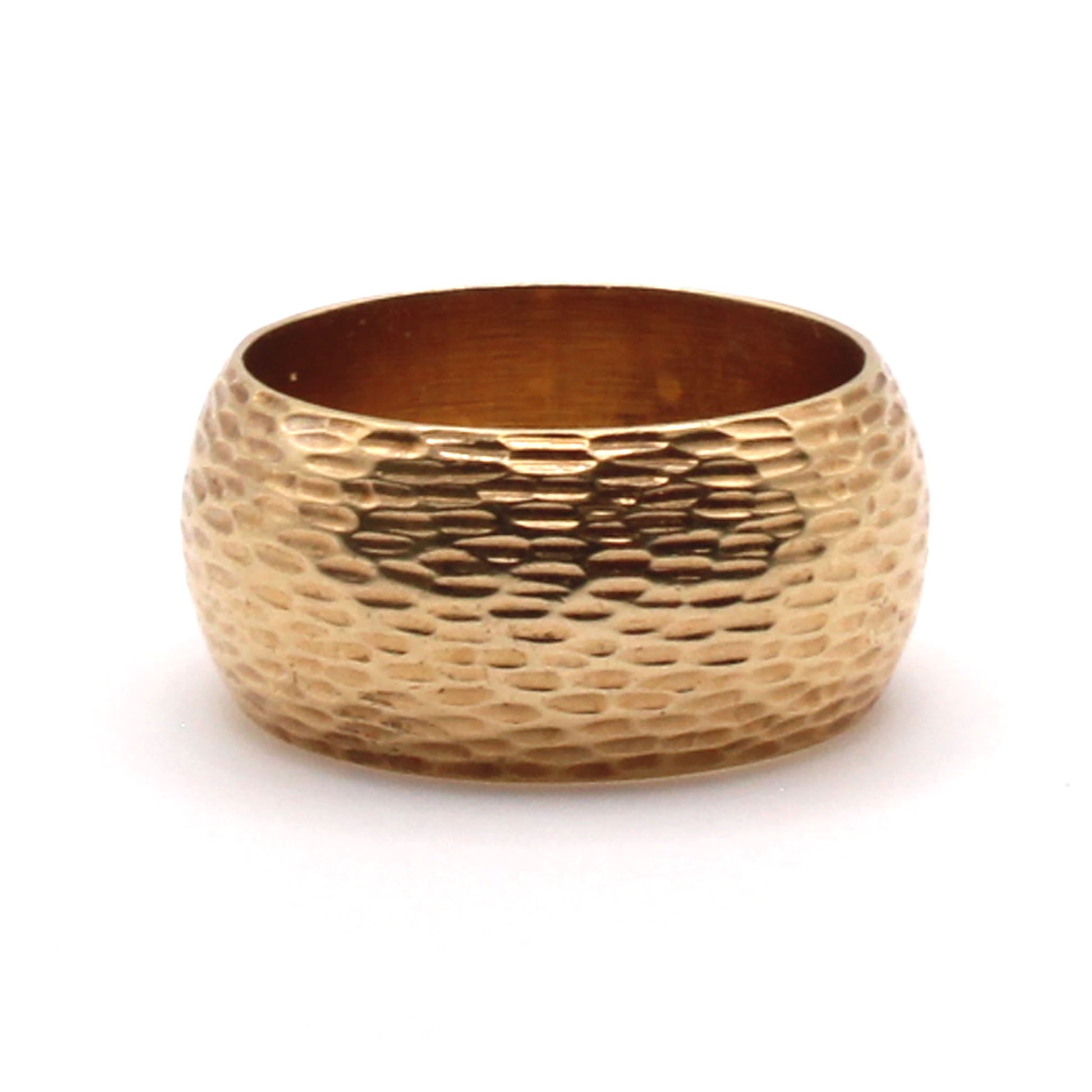 14k Yellow Gold 9.8mm Hammered Style Band Ring Size 6.75