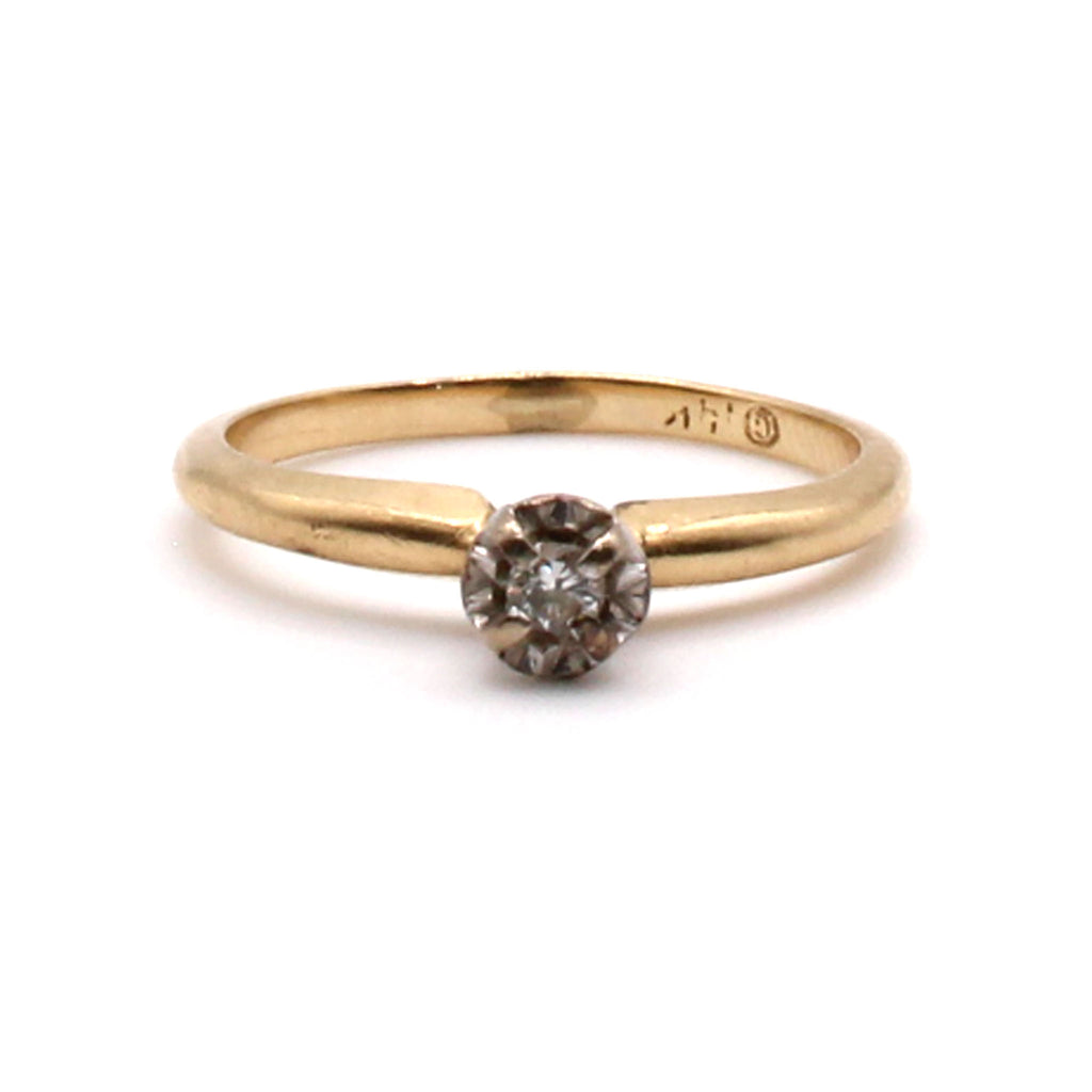 14k Yellow Gold 0.03ct Diamond Solitaire Ring Size 4.25