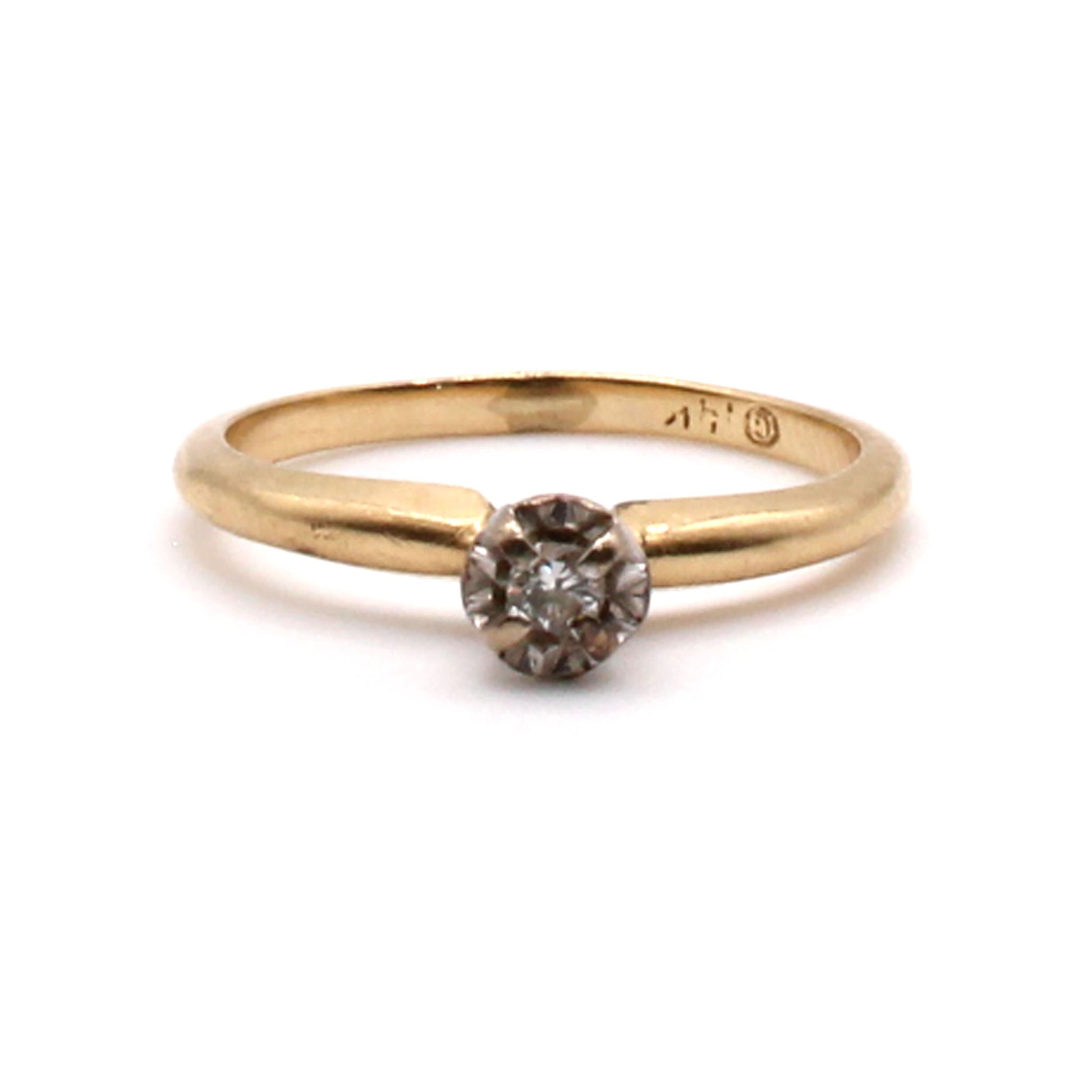 14k Yellow Gold 0.03ct Diamond Solitaire Ring Size 4.25