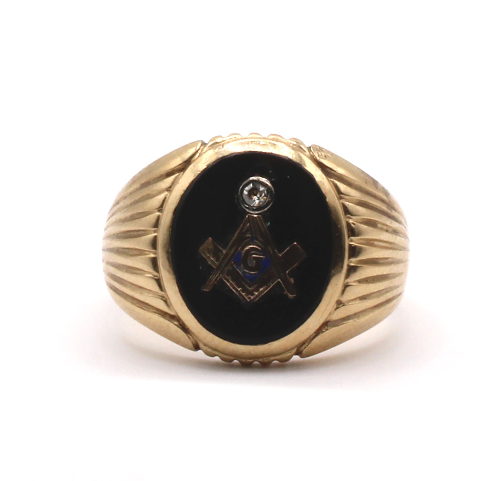 10k Yellow Gold Onyx Massonic Ring Size 10.5