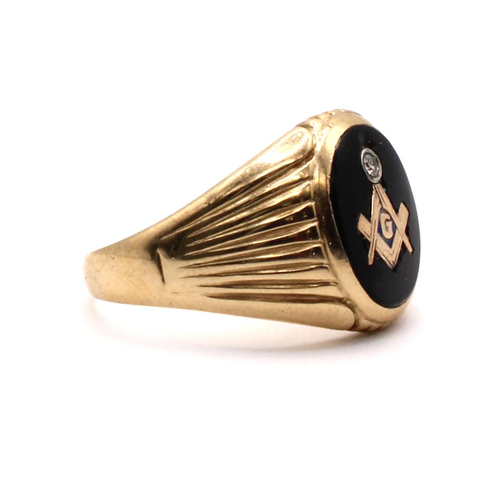 10k Yellow Gold Onyx Massonic Ring Size 10.5
