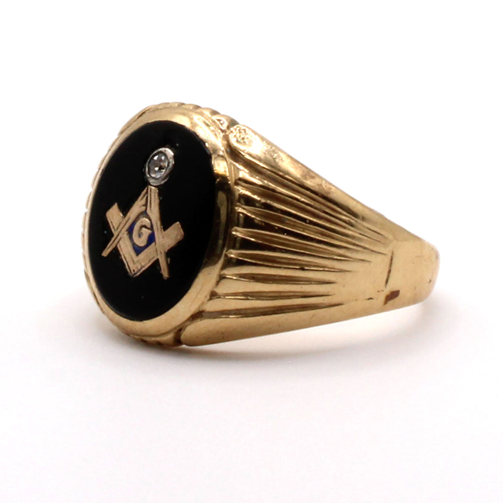 10k Yellow Gold Onyx Massonic Ring Size 10.5