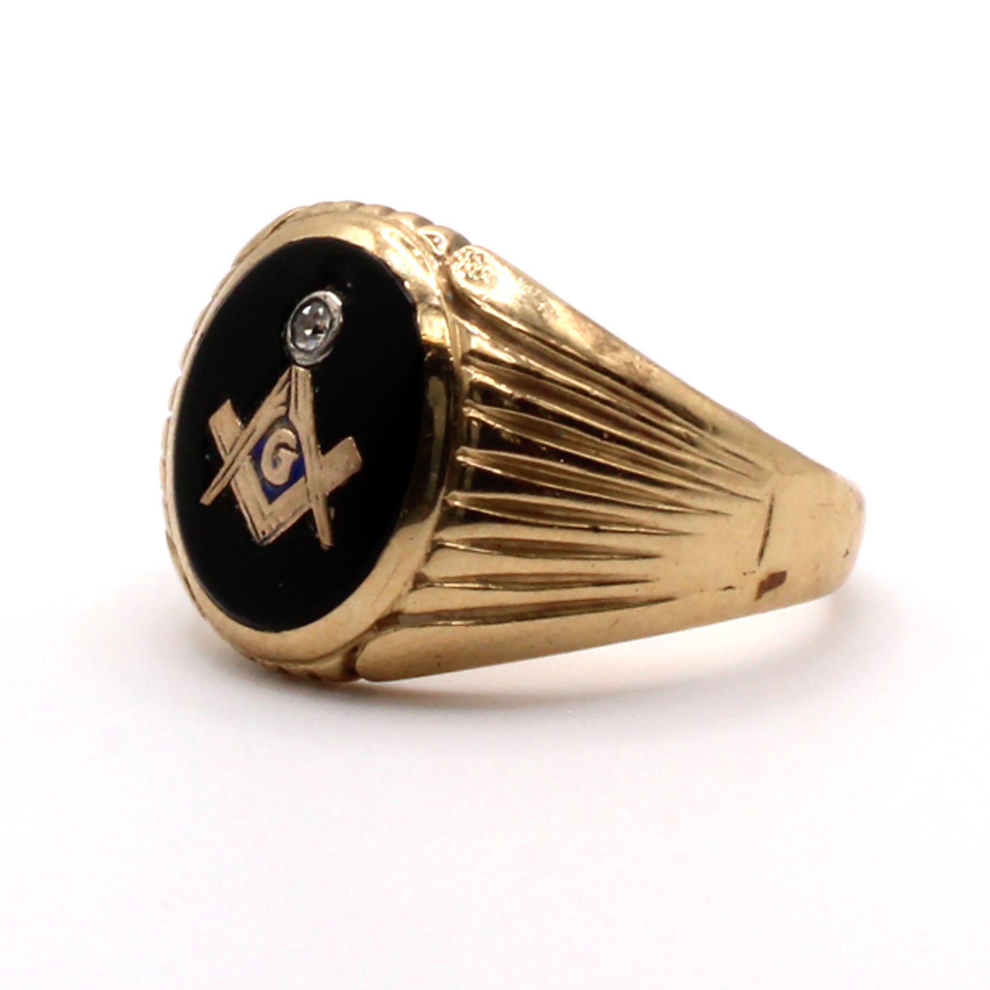 10k Yellow Gold Onyx Massonic Ring Size 10.5