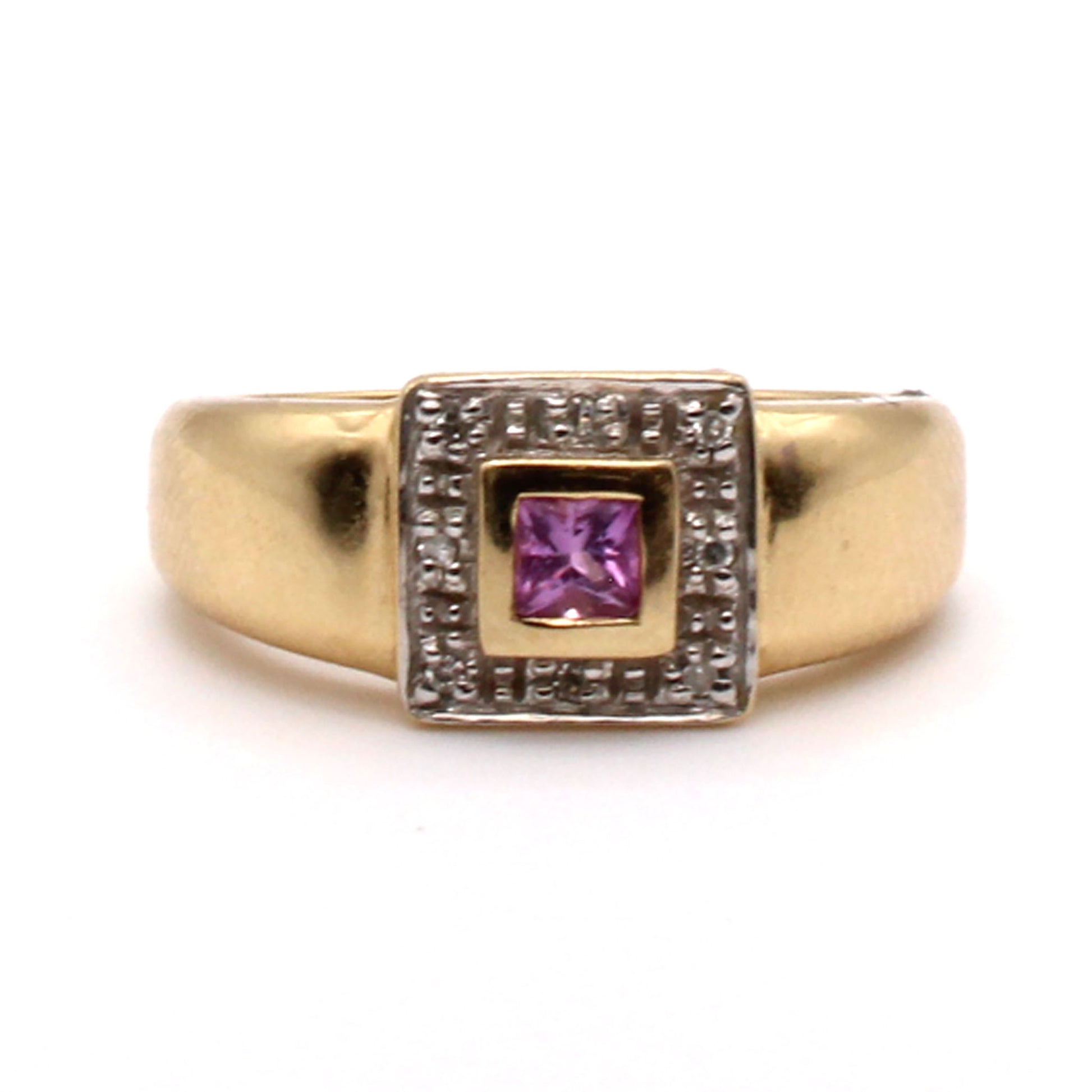 14k Yellow Gold Pink Sapphire and Diamond Ring Size 7