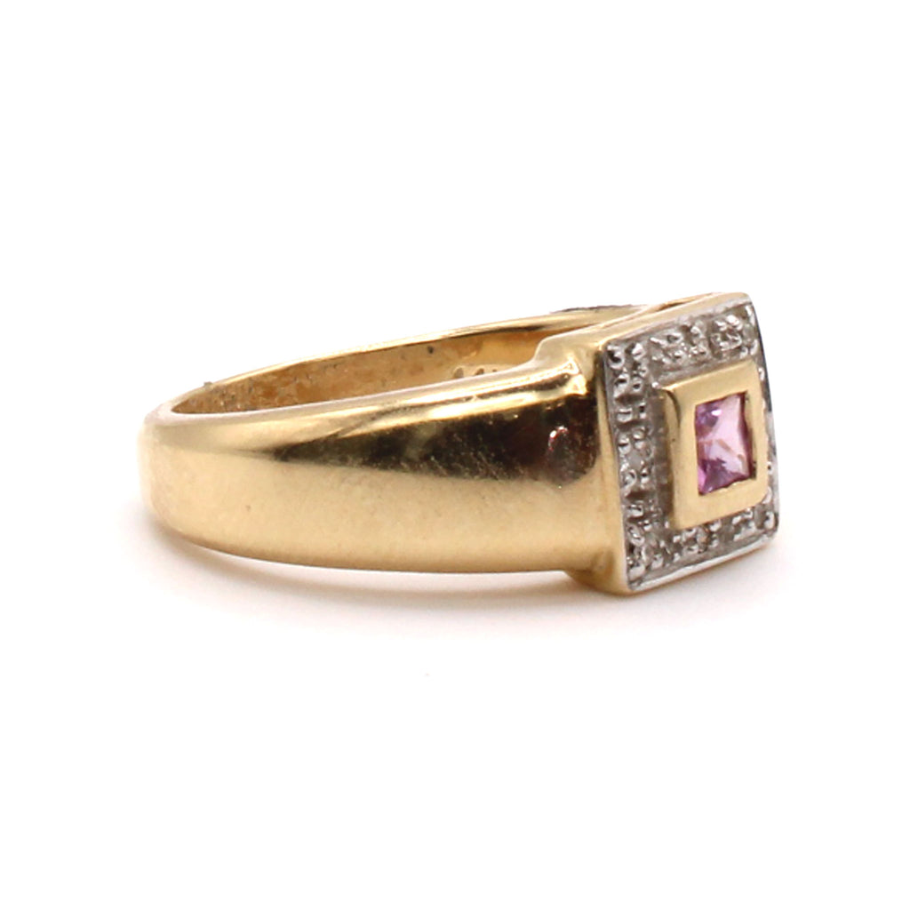 14k Yellow Gold Pink Sapphire and Diamond Ring Size 7