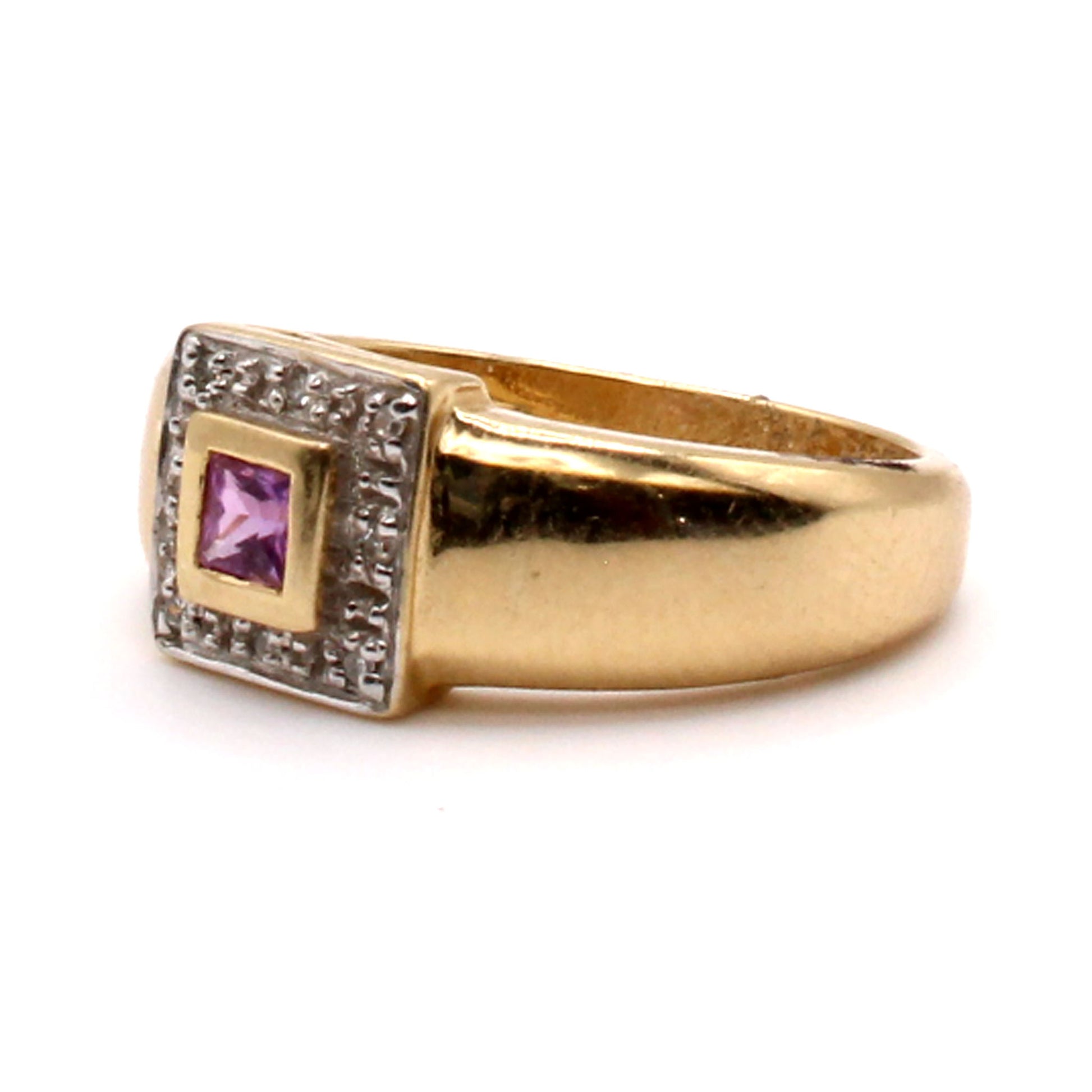 14k Yellow Gold Pink Sapphire and Diamond Ring Size 7