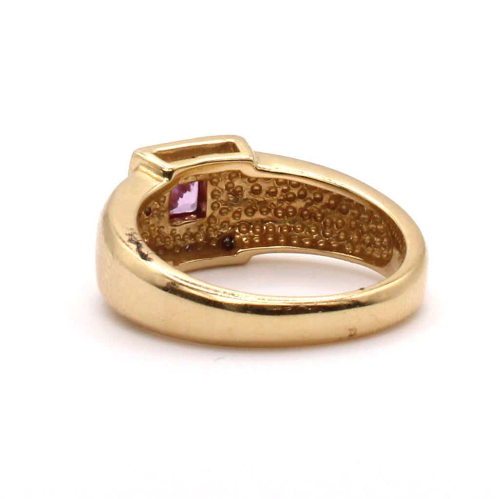 14k Yellow Gold Pink Sapphire and Diamond Ring Size 7