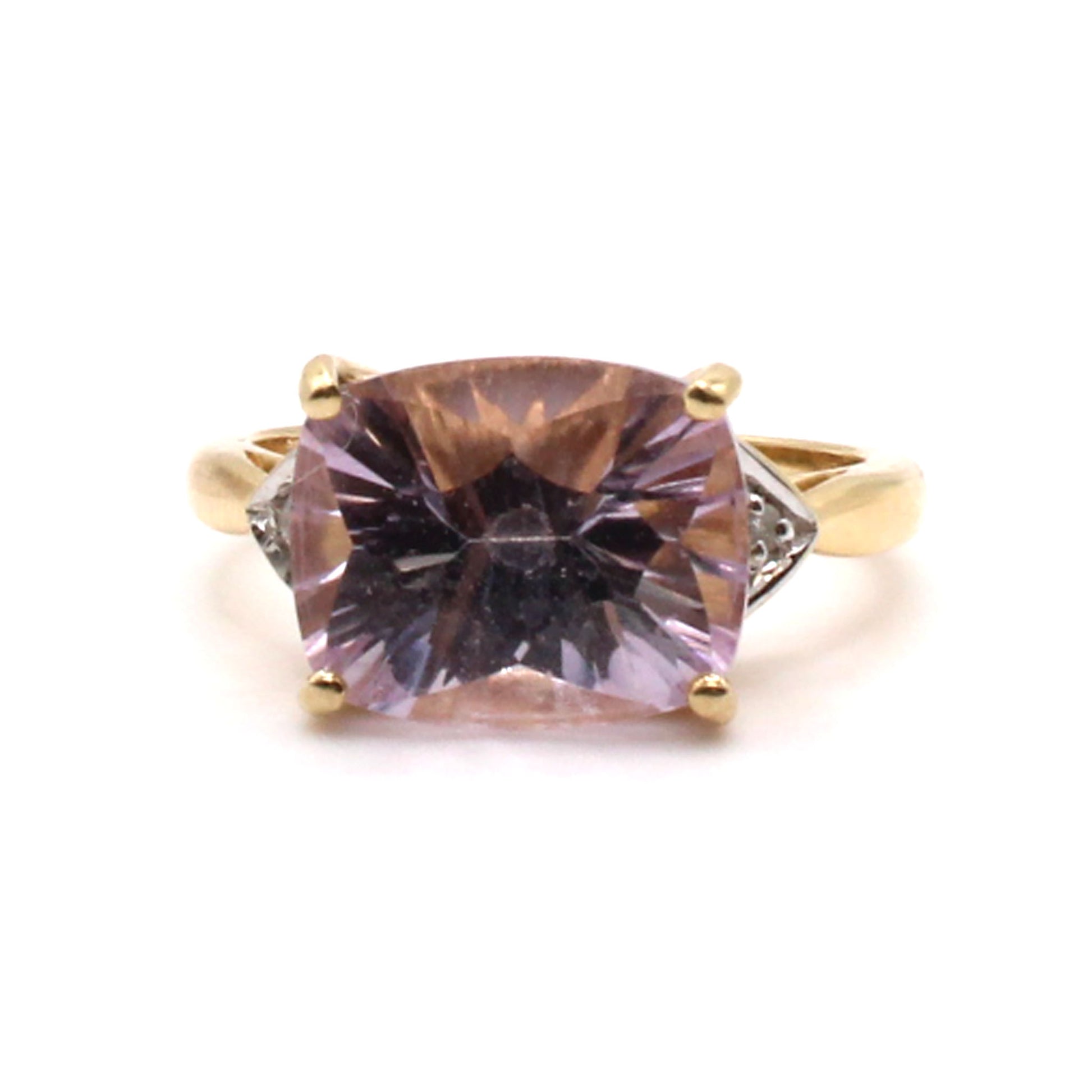 14k Yellow Gold 4.23ct Amethyst and Diamond Ring Size 7