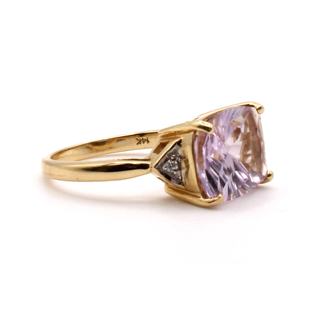14k Yellow Gold 4.23ct Amethyst and Diamond Ring Size 7
