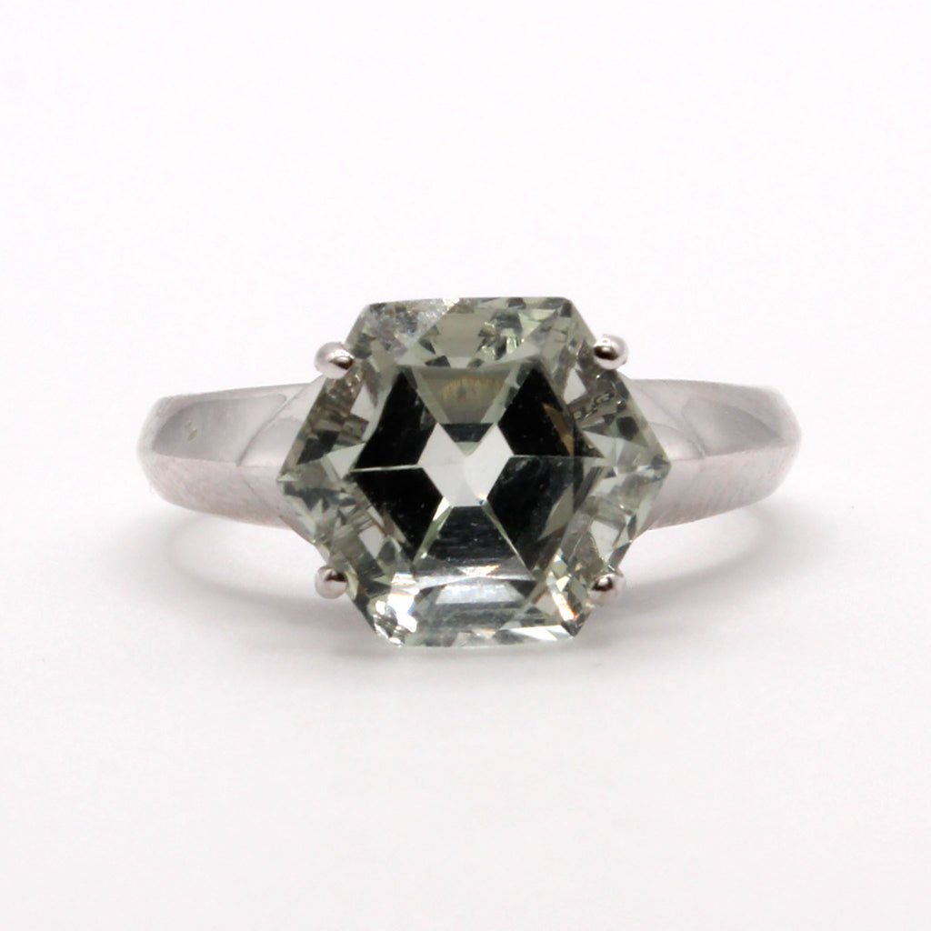 14k White Gold 3.11ct Green Amethyst  Ring