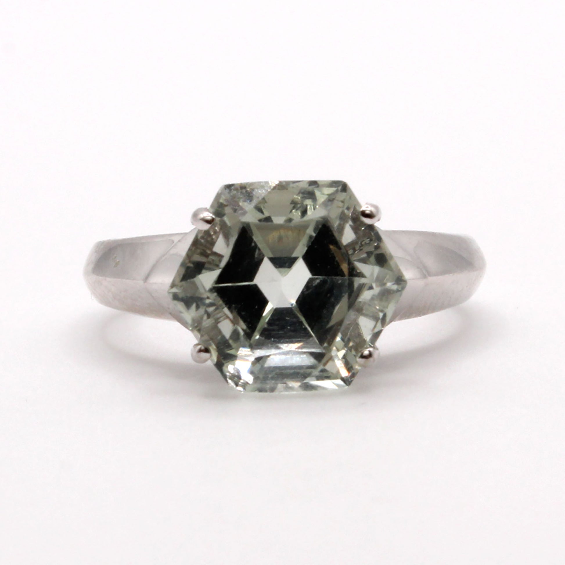 14k White Gold 3.11ct Green Amethyst  Ring