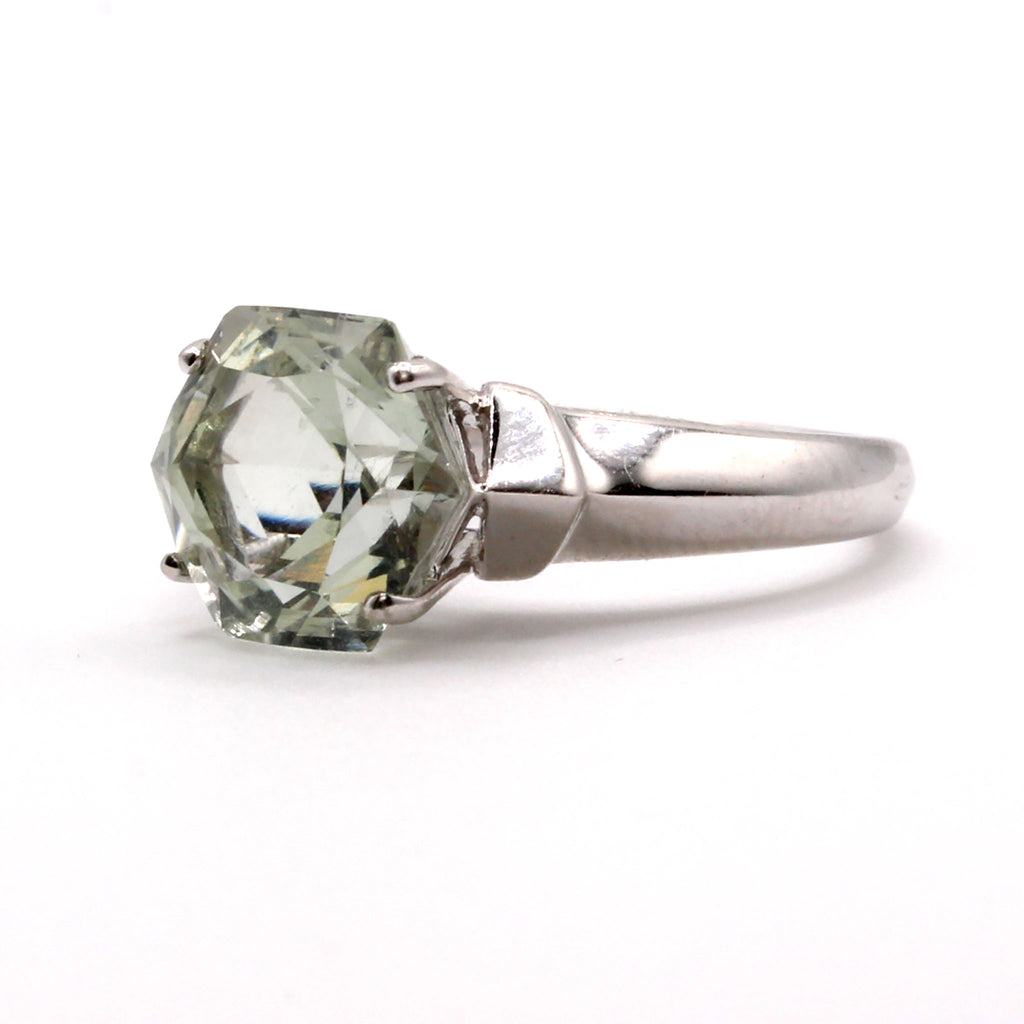 14k White Gold 3.11ct Green Amethyst  Ring