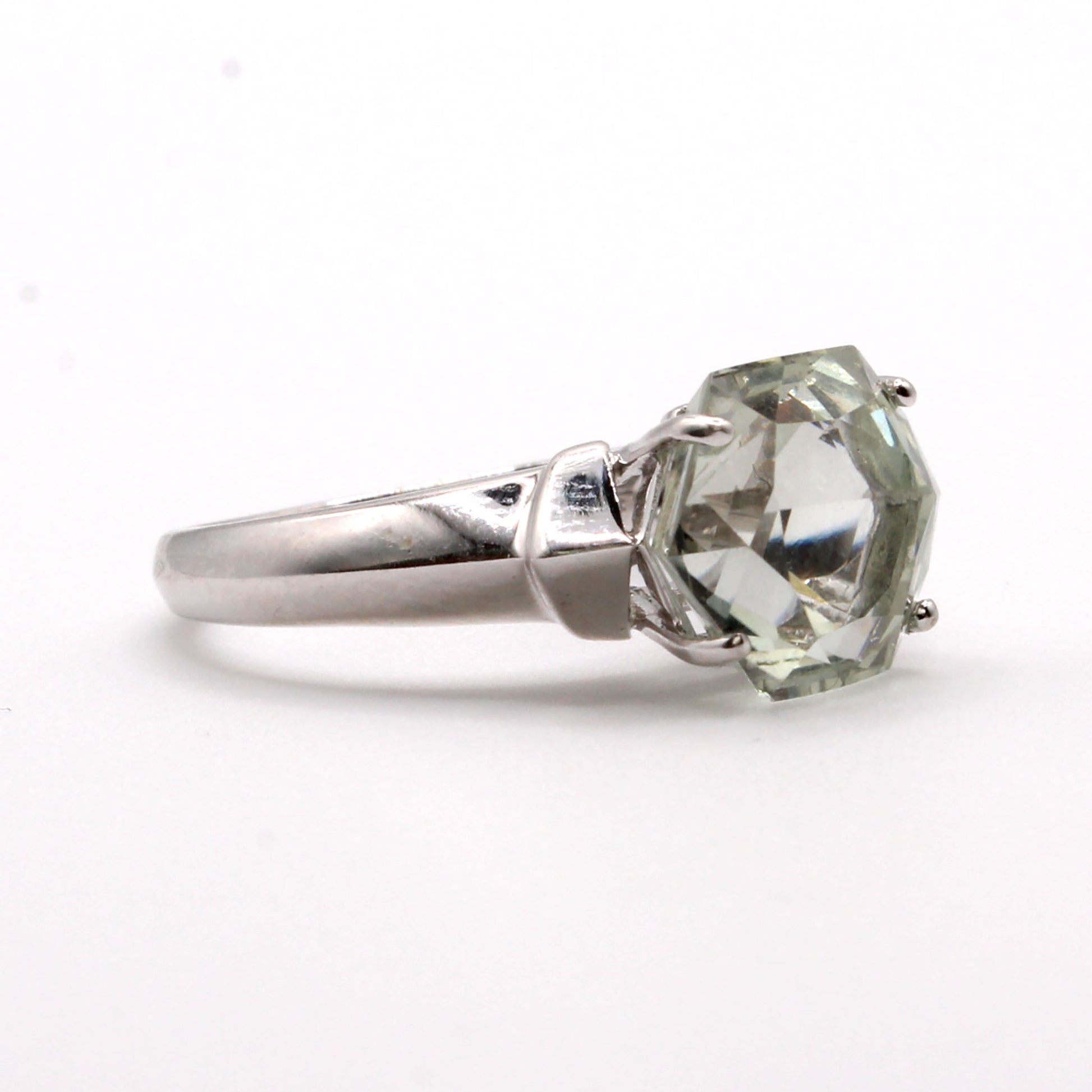 14k White Gold 3.11ct Green Amethyst  Ring