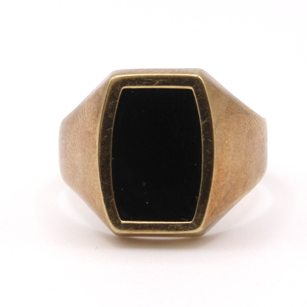 14k Yellow Gold Onyx Inlay Ring Size 10.5