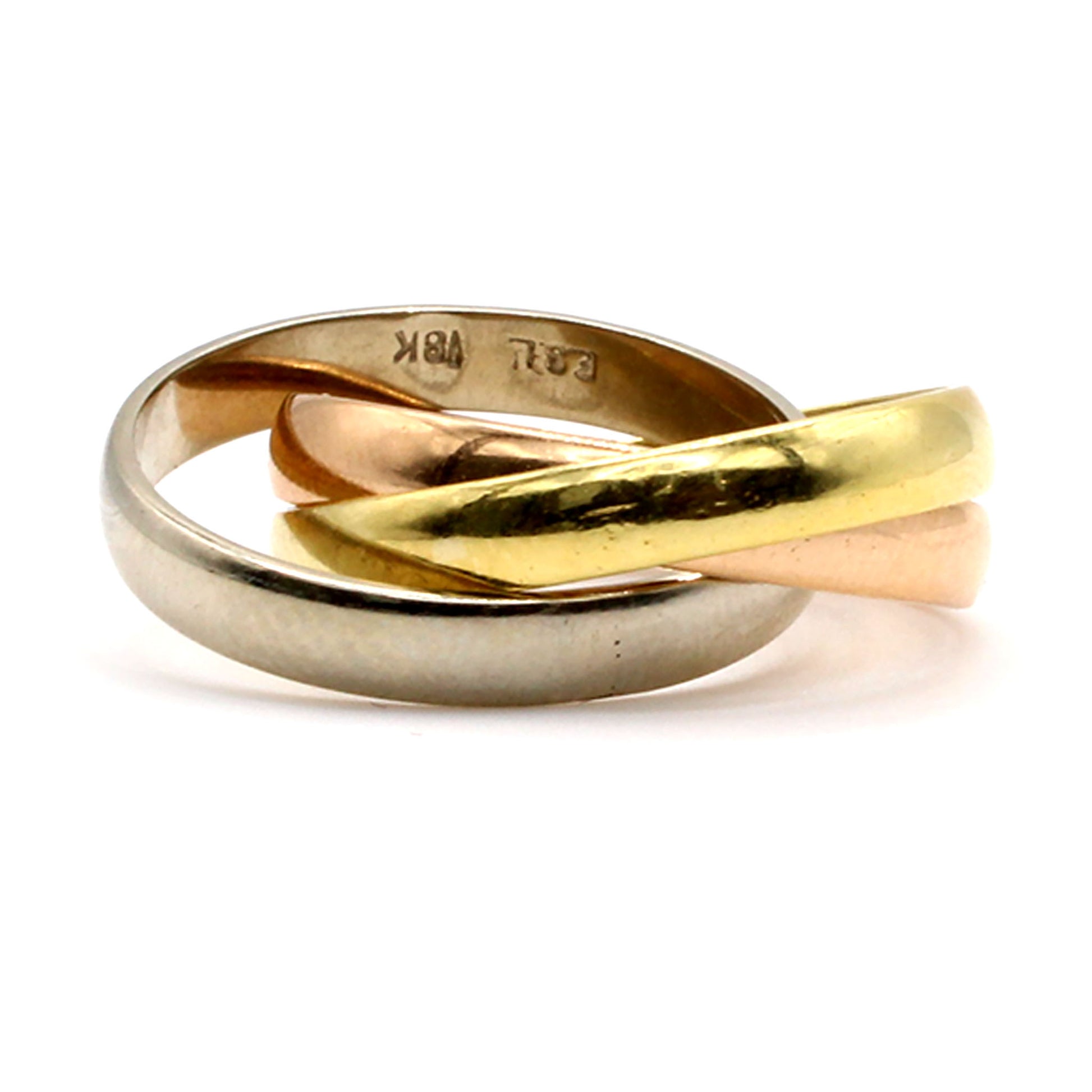 18k Tri Tone Gold Rolling Band Ring Size 7.5