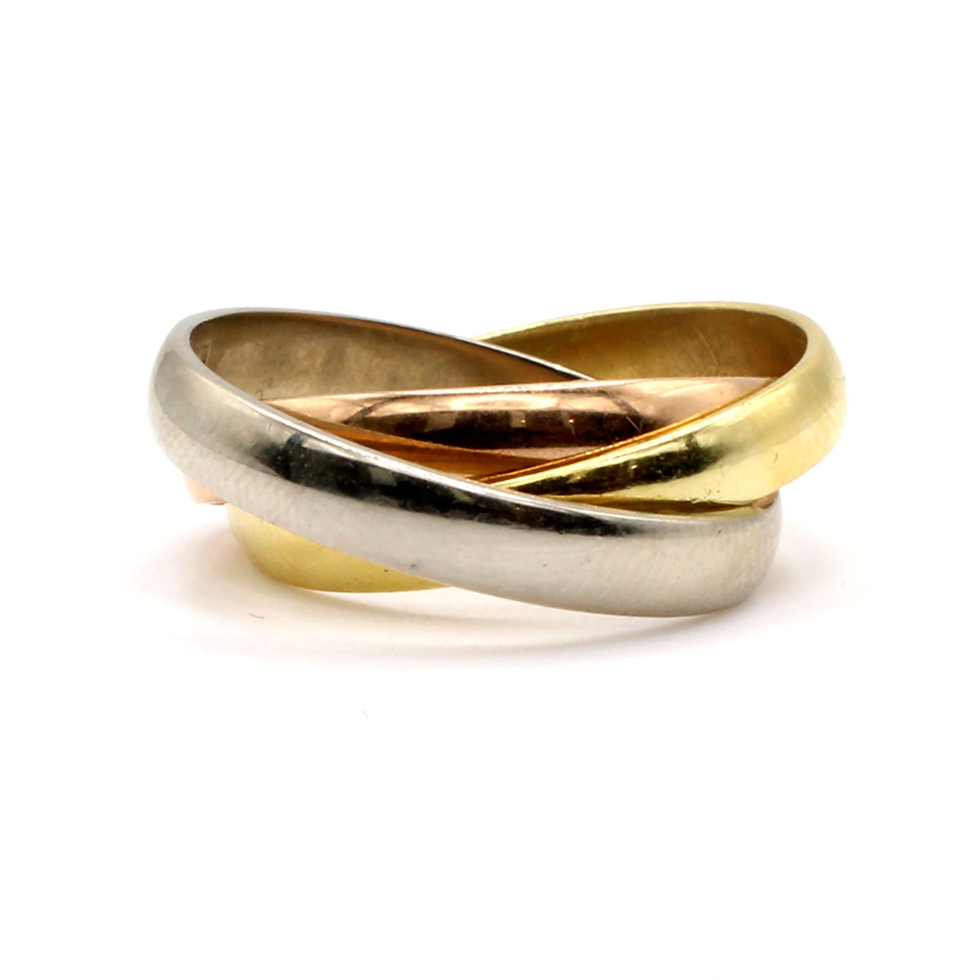 18k Tri Tone Gold Rolling Band Ring Size 7.5