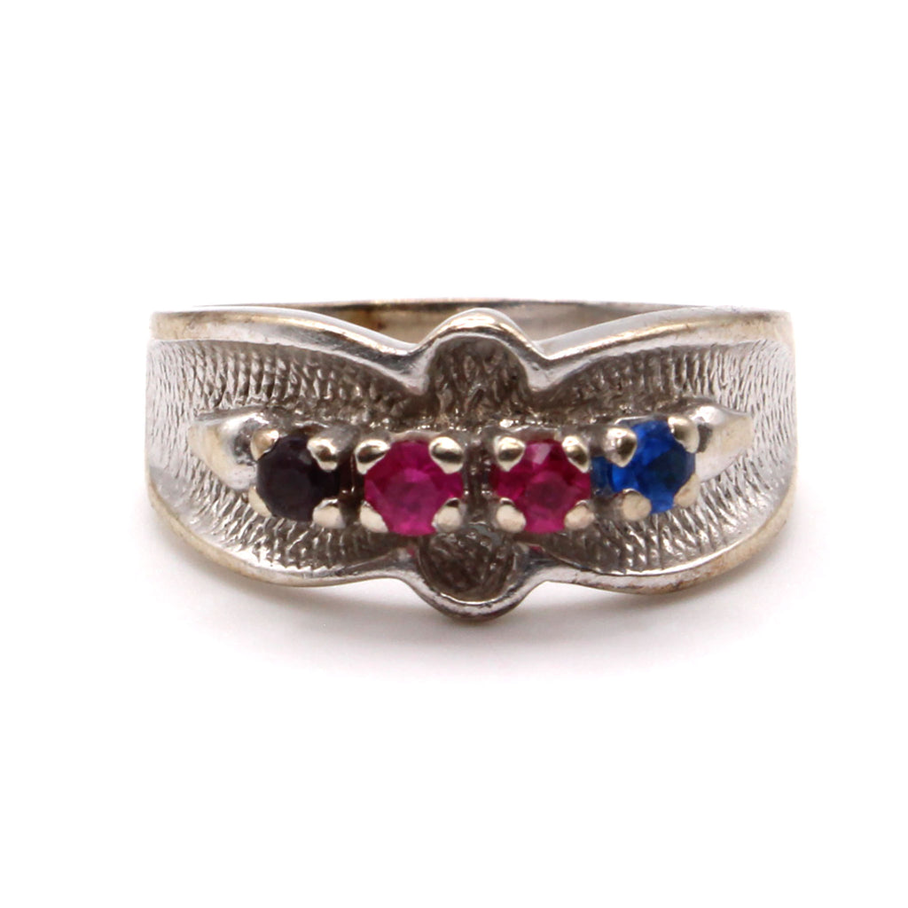 14k White Gold Ruby, Sapphire, and Amethyst Band Size 5.5