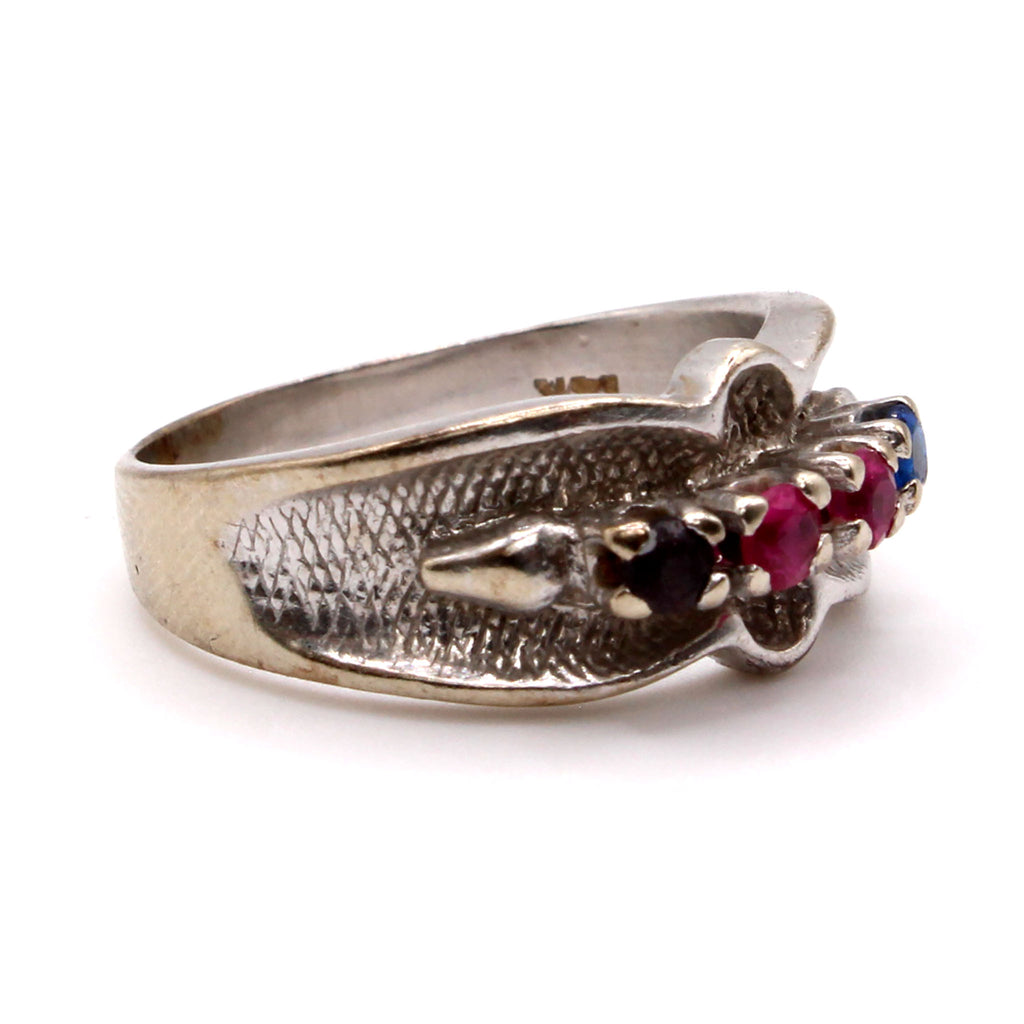 14k White Gold Ruby, Sapphire, and Amethyst Band Size 5.5