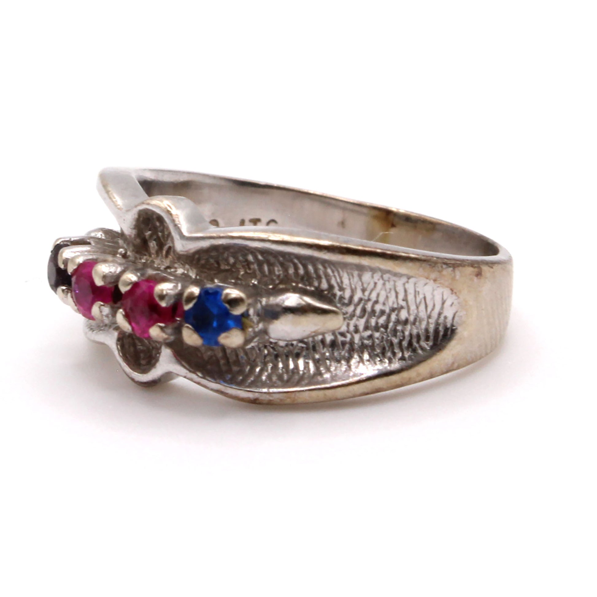 14k White Gold Ruby, Sapphire, and Amethyst Band Size 5.5