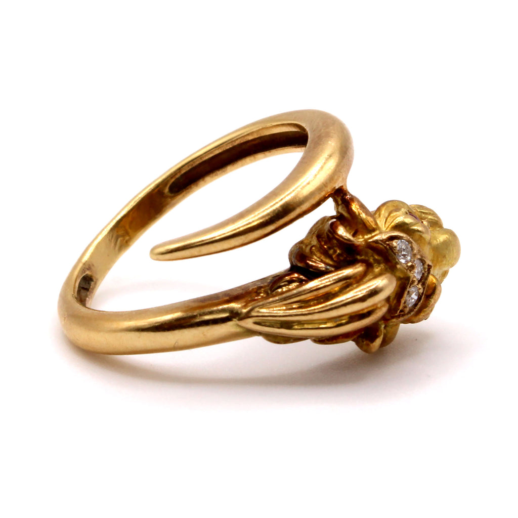 18k Yellow Gold Ruby and Diamond Lion Ring Size 6.75
