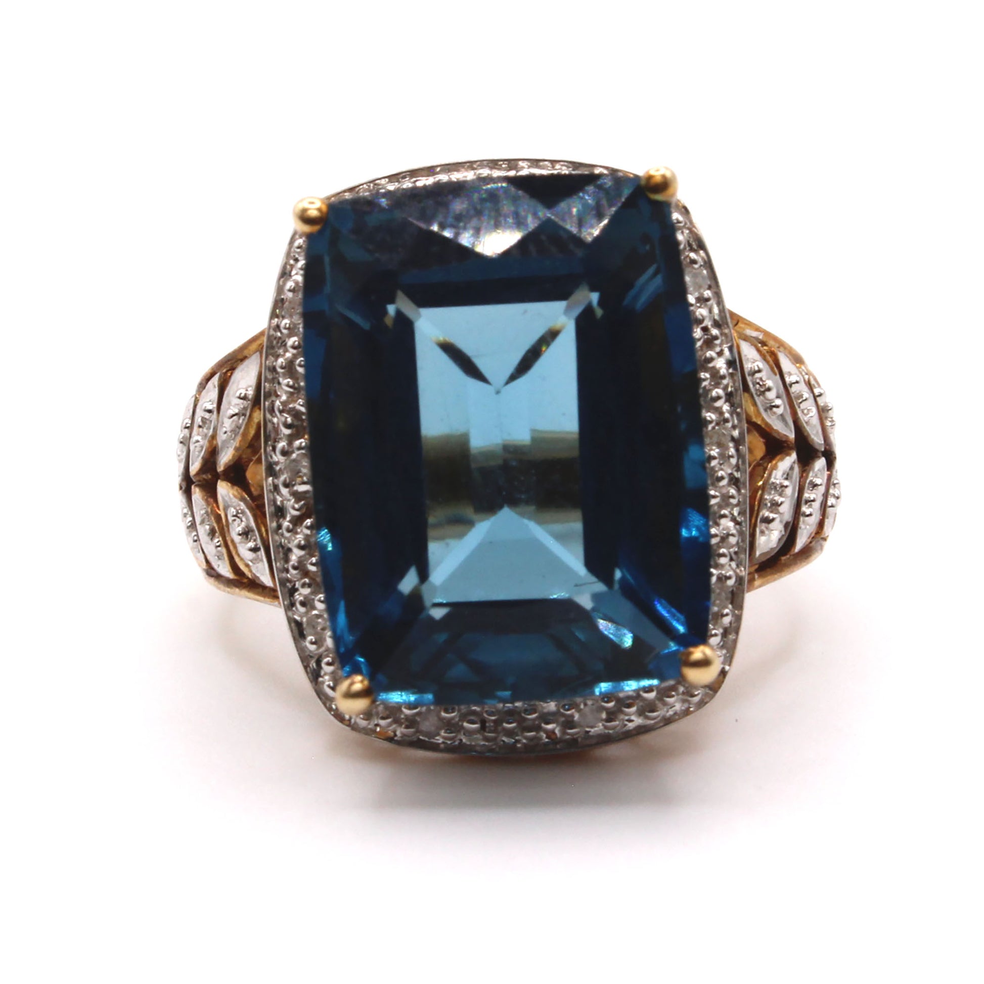 10k Yellow Gold Blue Topaz and Diamond Ring Size 7