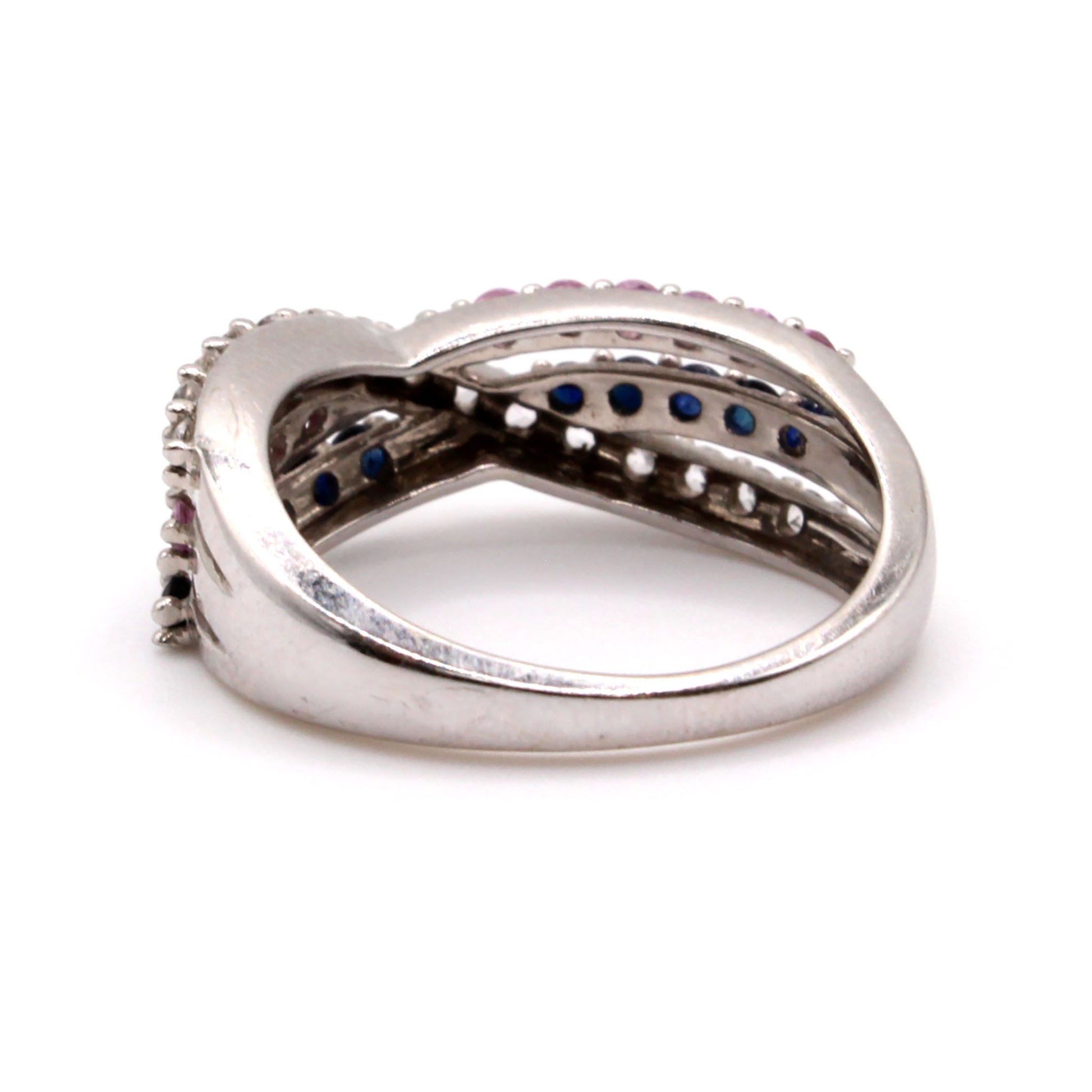 10k White Gold Multi Stone Cross Over Band Size 7