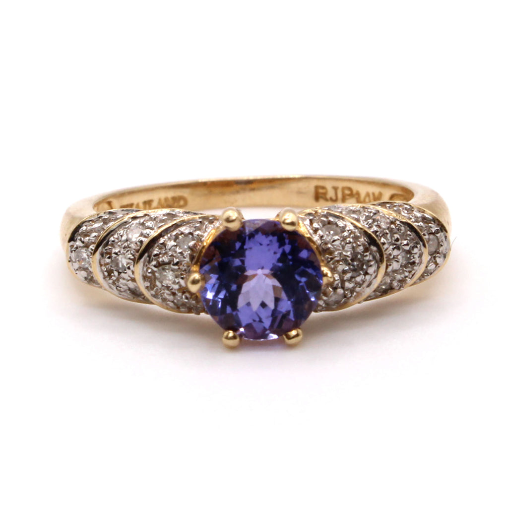 14k Yellow Gold Tanzanite and Diamond Ring Size 6.75