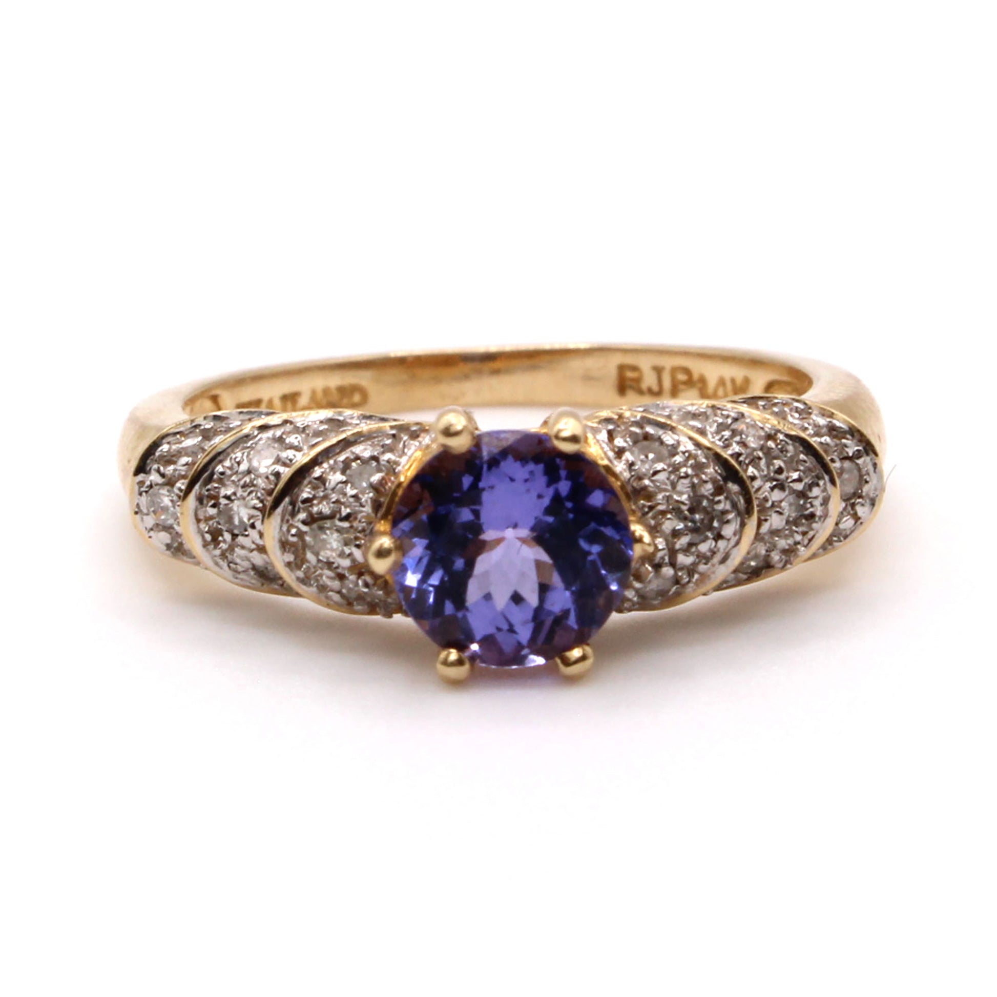 14k Yellow Gold Tanzanite and Diamond Ring Size 6.75