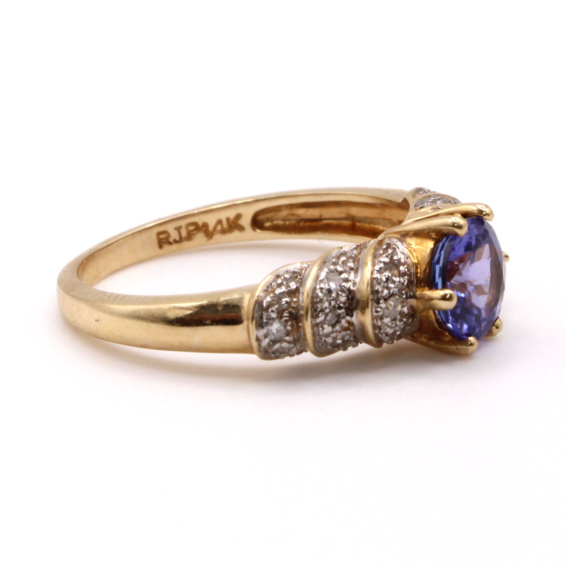 14k Yellow Gold Tanzanite and Diamond Ring Size 6.75
