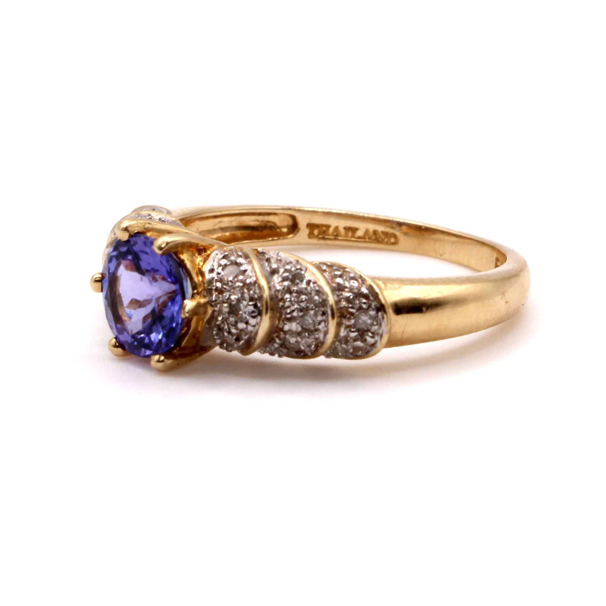 14k Yellow Gold Tanzanite and Diamond Ring Size 6.75