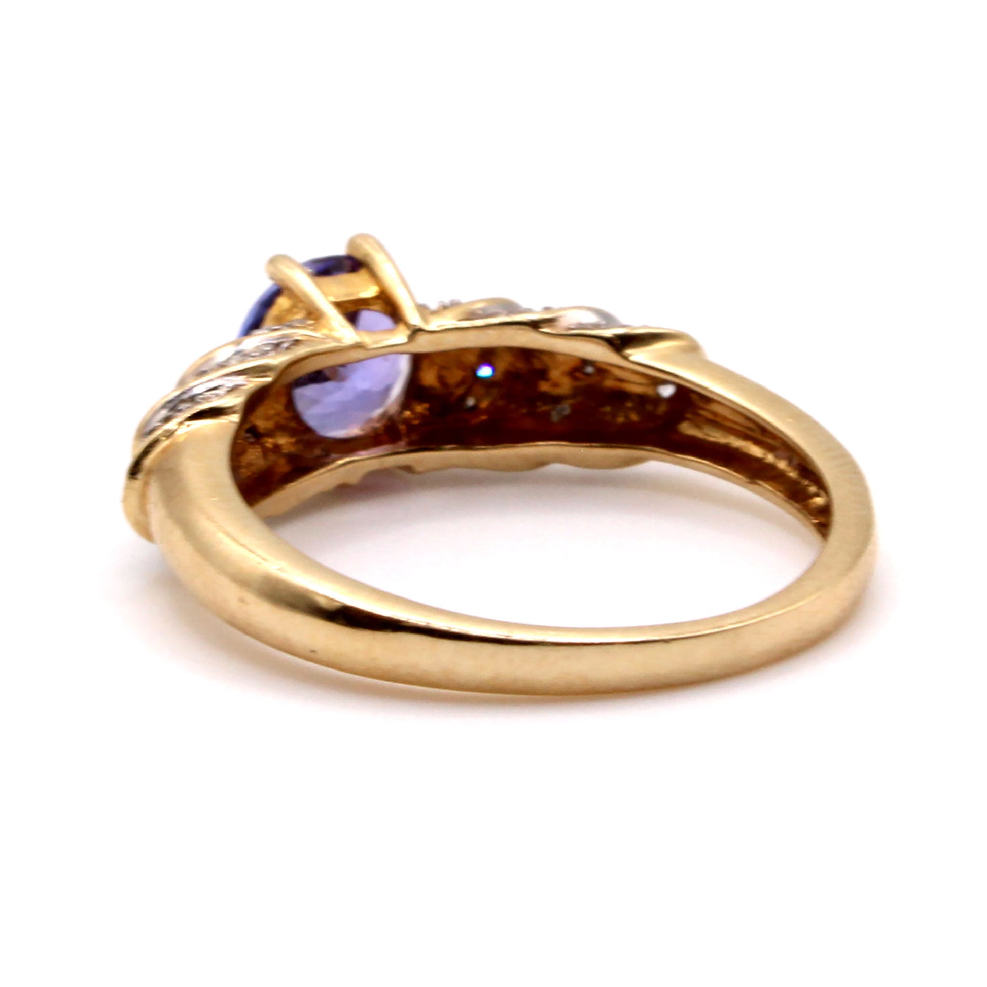 14k Yellow Gold Tanzanite and Diamond Ring Size 6.75