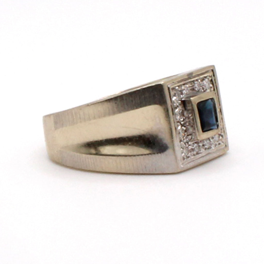 14k White Gold Sapphire and Diamond Square Style Ring Size 6.75