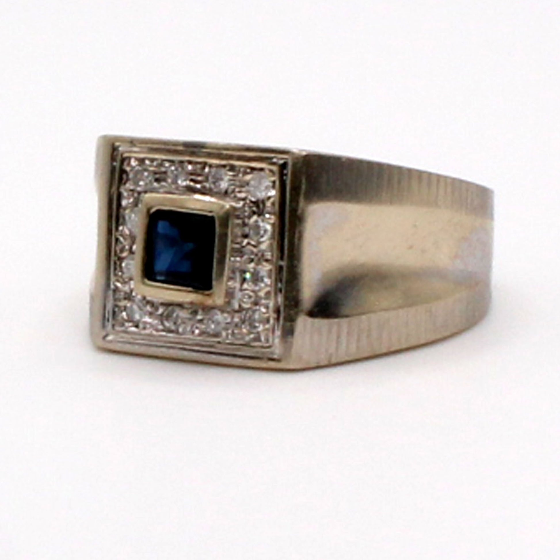 14k White Gold Sapphire and Diamond Square Style Ring Size 6.75